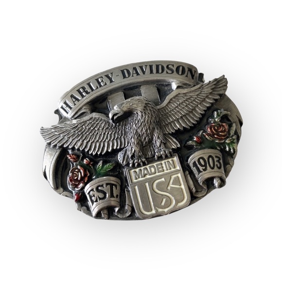 Vintage: Harley Davidson x Harmony Designs ©️1989 ☻ Eagle Rose Metal Belt Buckle - Picture 1 of 13